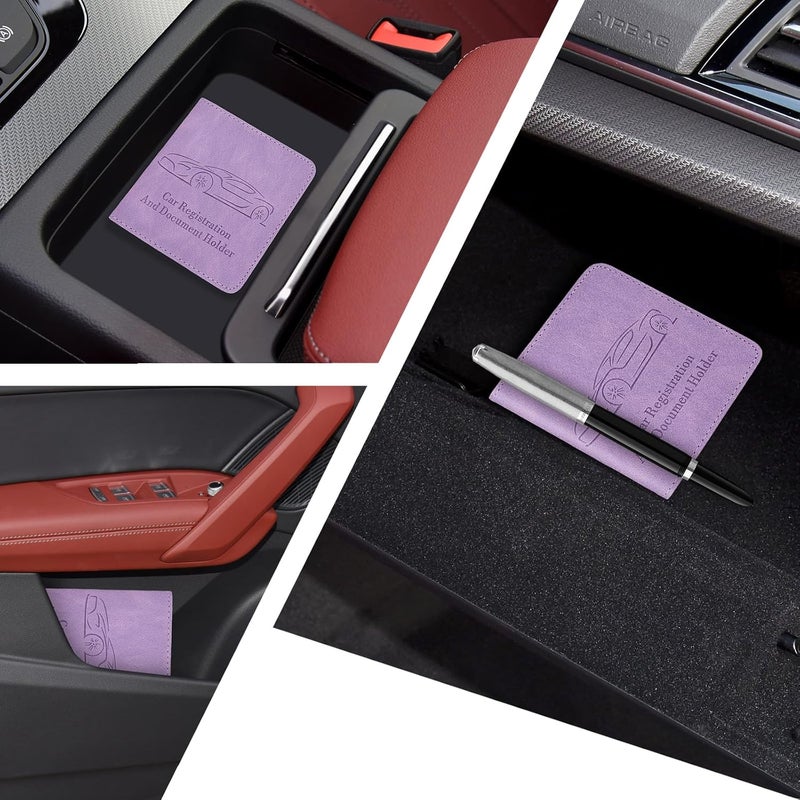 Peisicne 2-Pack Car Registration and Insurance Holder, Car Organization Vehicle Document Organizer with Magnetic Closure for Cards, License in Glove Box, Purple - Image 2